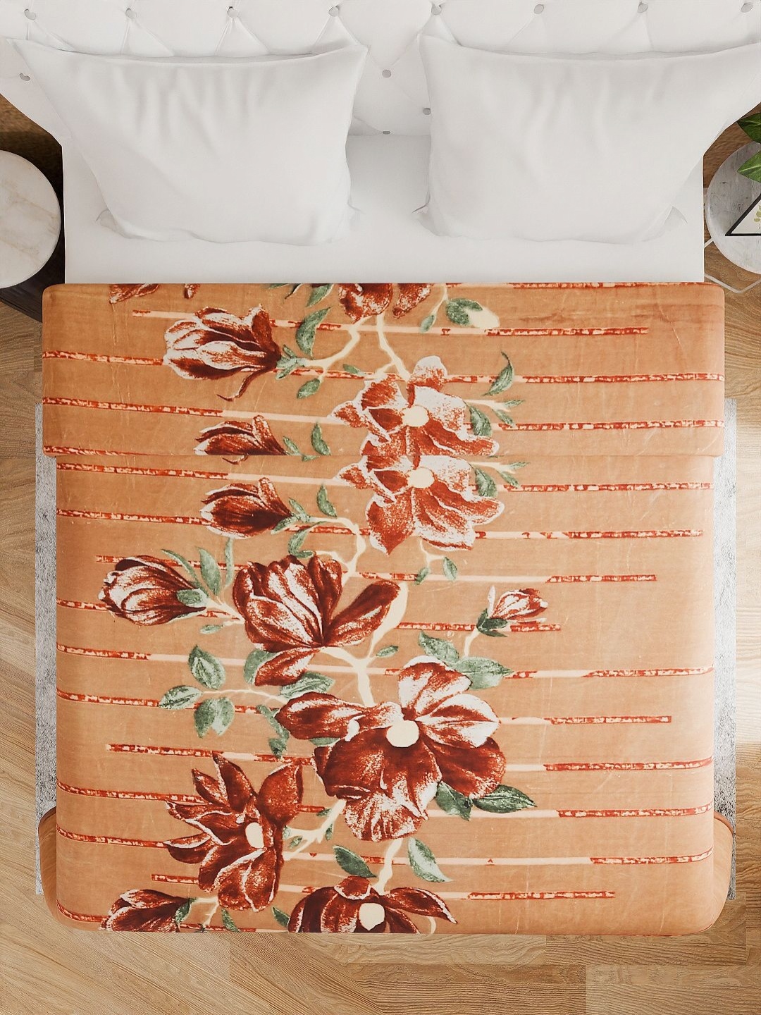 

Aura Orange & Green Floral Mink Heavy Winter Double Bed Blanket