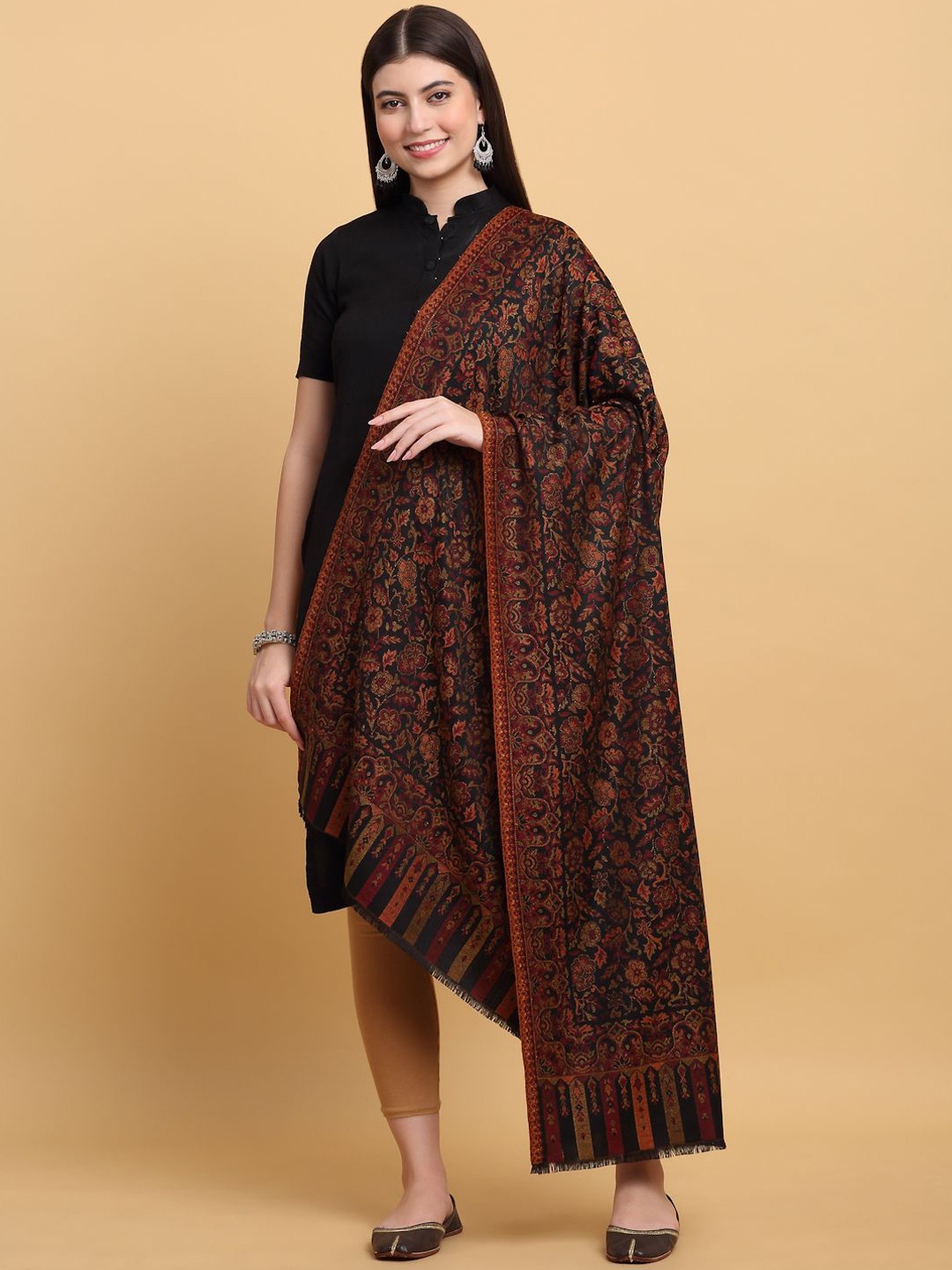 

KRAFT INDIA Women Floral Printed Shawl, Black