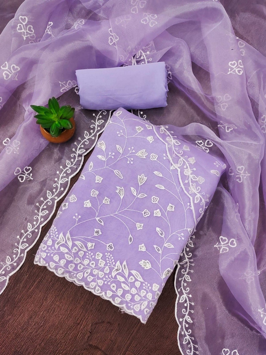 

mimi design Organza Unstitched Dress Material, Purple