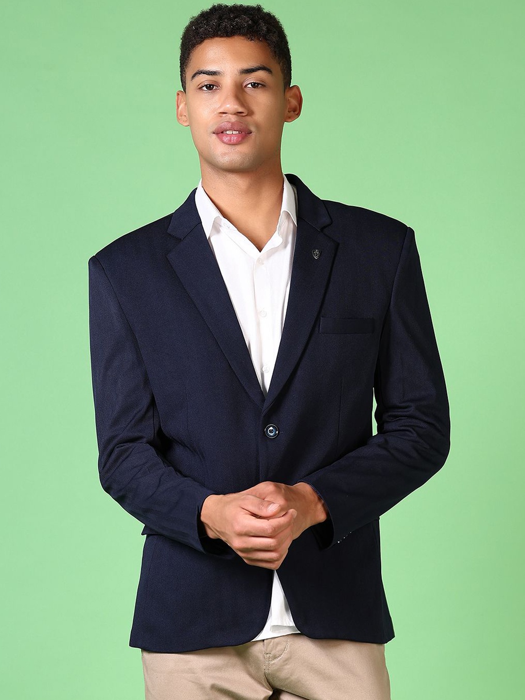 

V-Mart Notched Lapel Single-Breasted Blazer, Navy blue