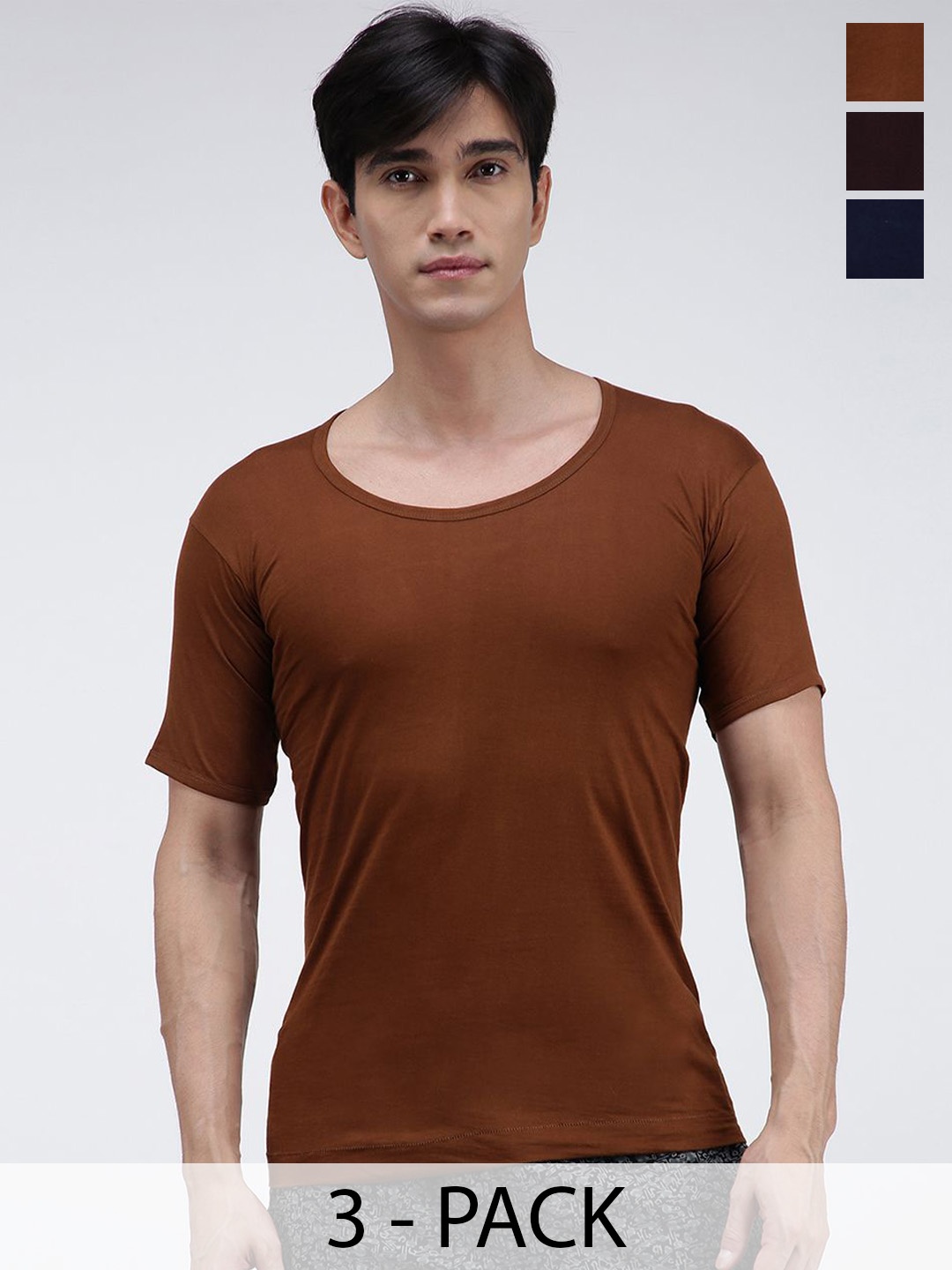 

AMUL COMFY Pack Of 3 Pure Cotton Innerwear Vests, Brown