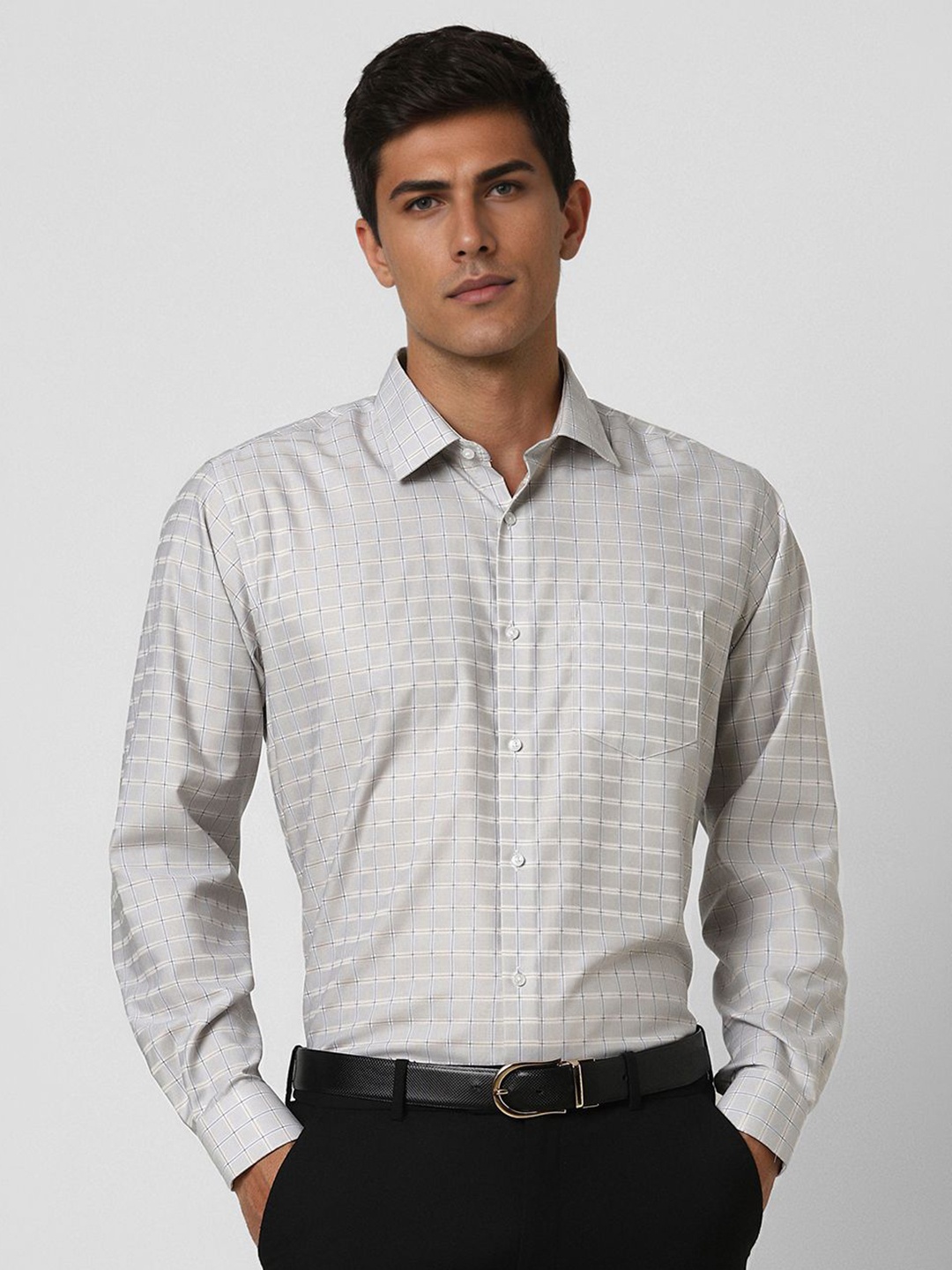 

Van Heusen Men Opaque Checked Formal Shirt, Grey