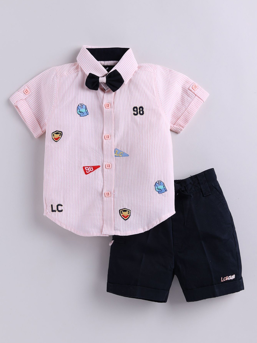 

LITTLE COLLARS Boys Printed Shirt with Shorts, Peach