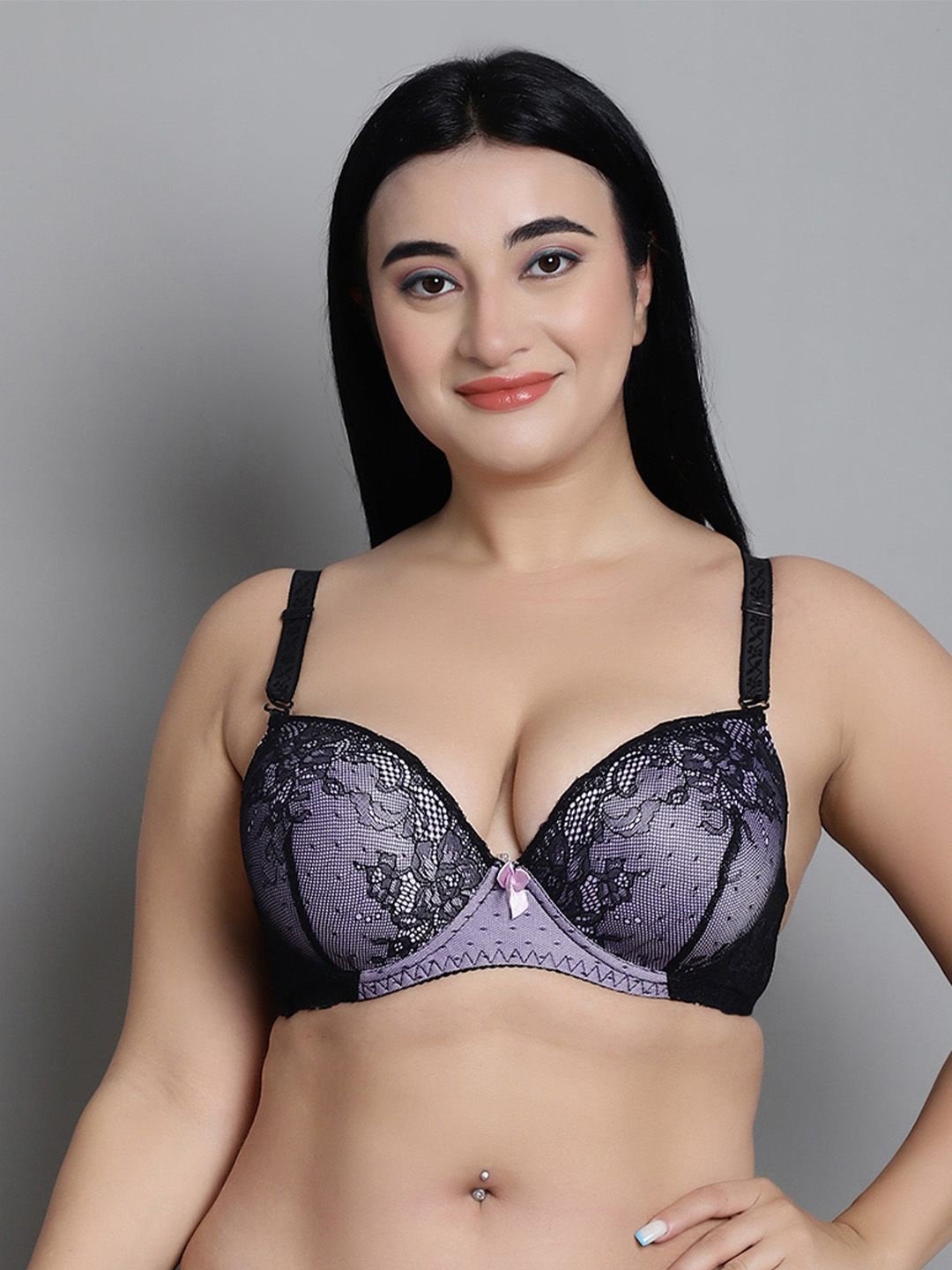 

MAKCLAN Floral Bra Medium Coverage Underwired Lightly Padded, Purple