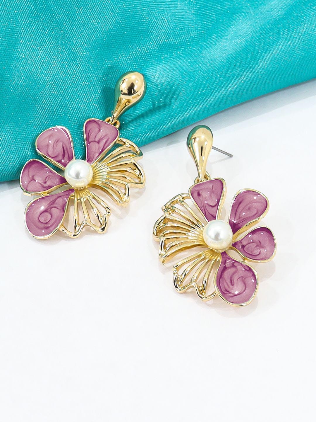 

KRENOZ Floral Drop Earrings, Purple