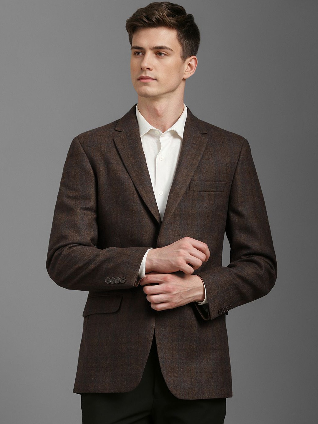 

Louis Philippe Checked Single-Breasted Blazer, Brown