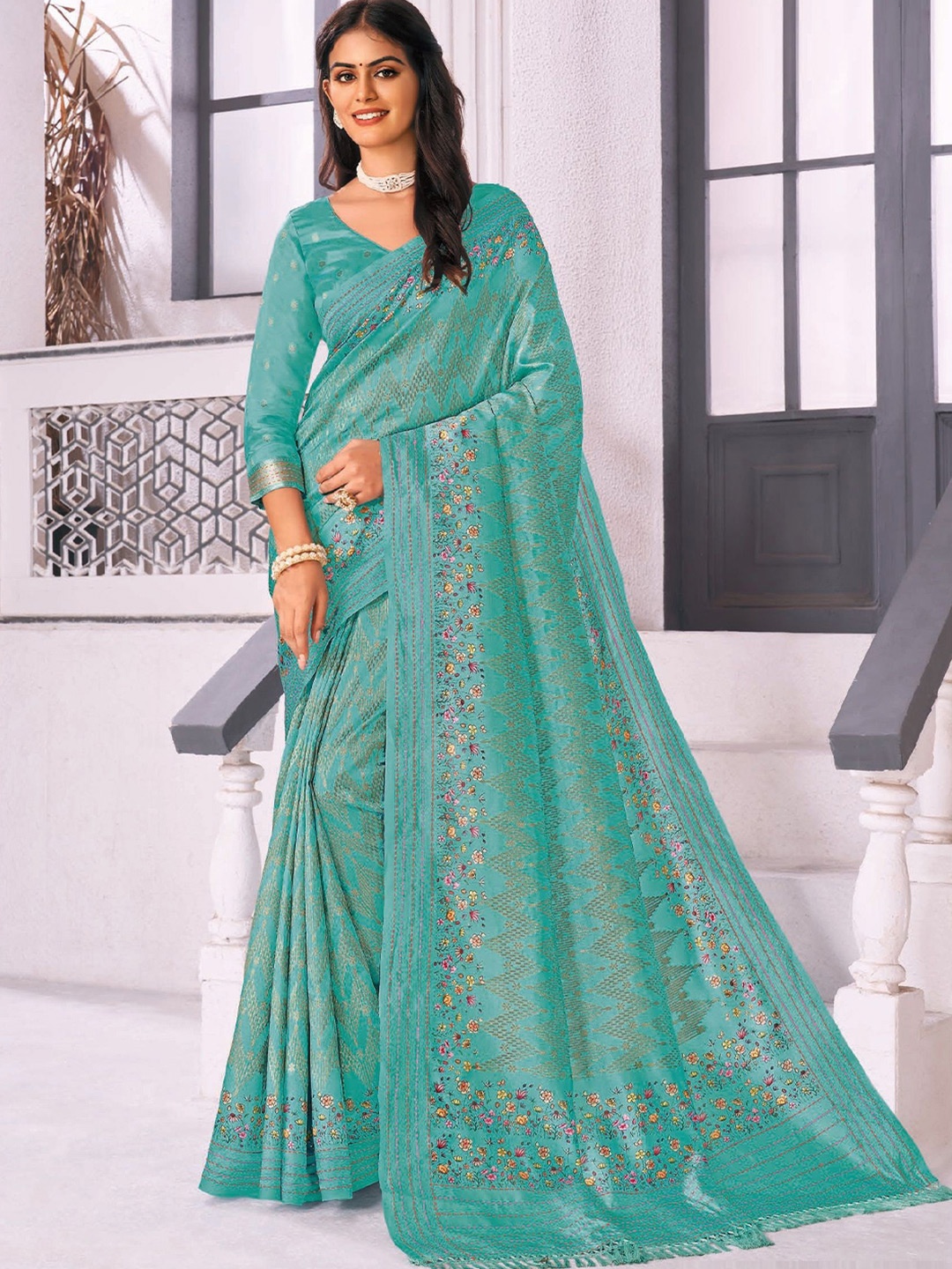 

MAHALASA Ethnic Motifs Kanjeevaram Saree, Sea green