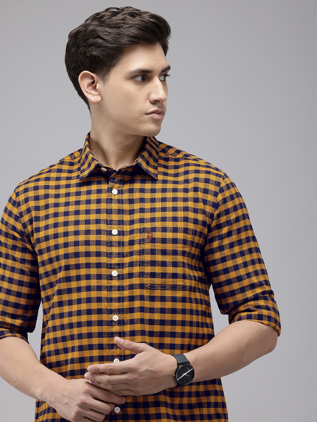 

U.S. Polo Assn. Denim Co. Pure Cotton Slim Fit Checked Casual Shirt, Mustard