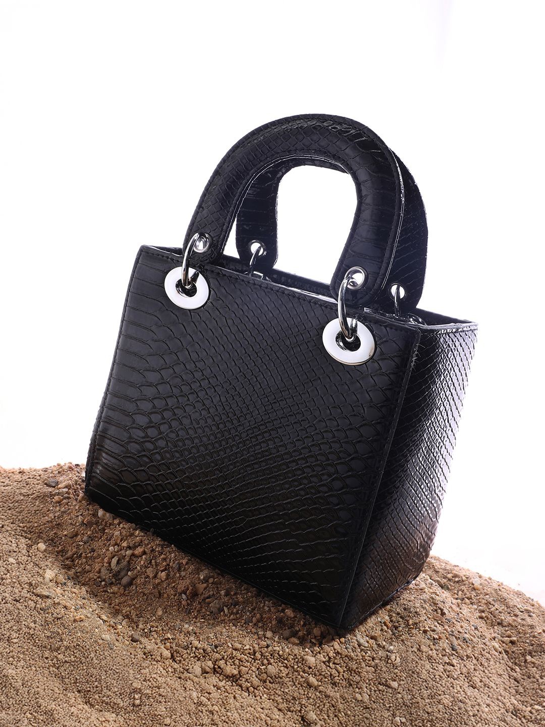 

HAUTE SAUCE by Campus Sutra Leather Structured Shoulder Bag with Applique, Black