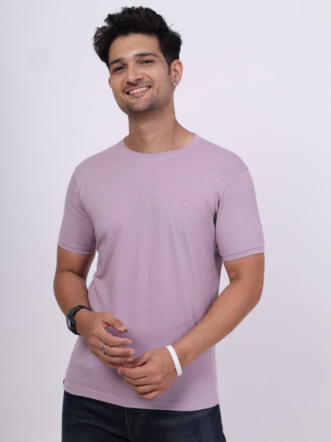 

JOE POLLEN Men Brand Logo Pockets Slim Fit T-shirt, Purple