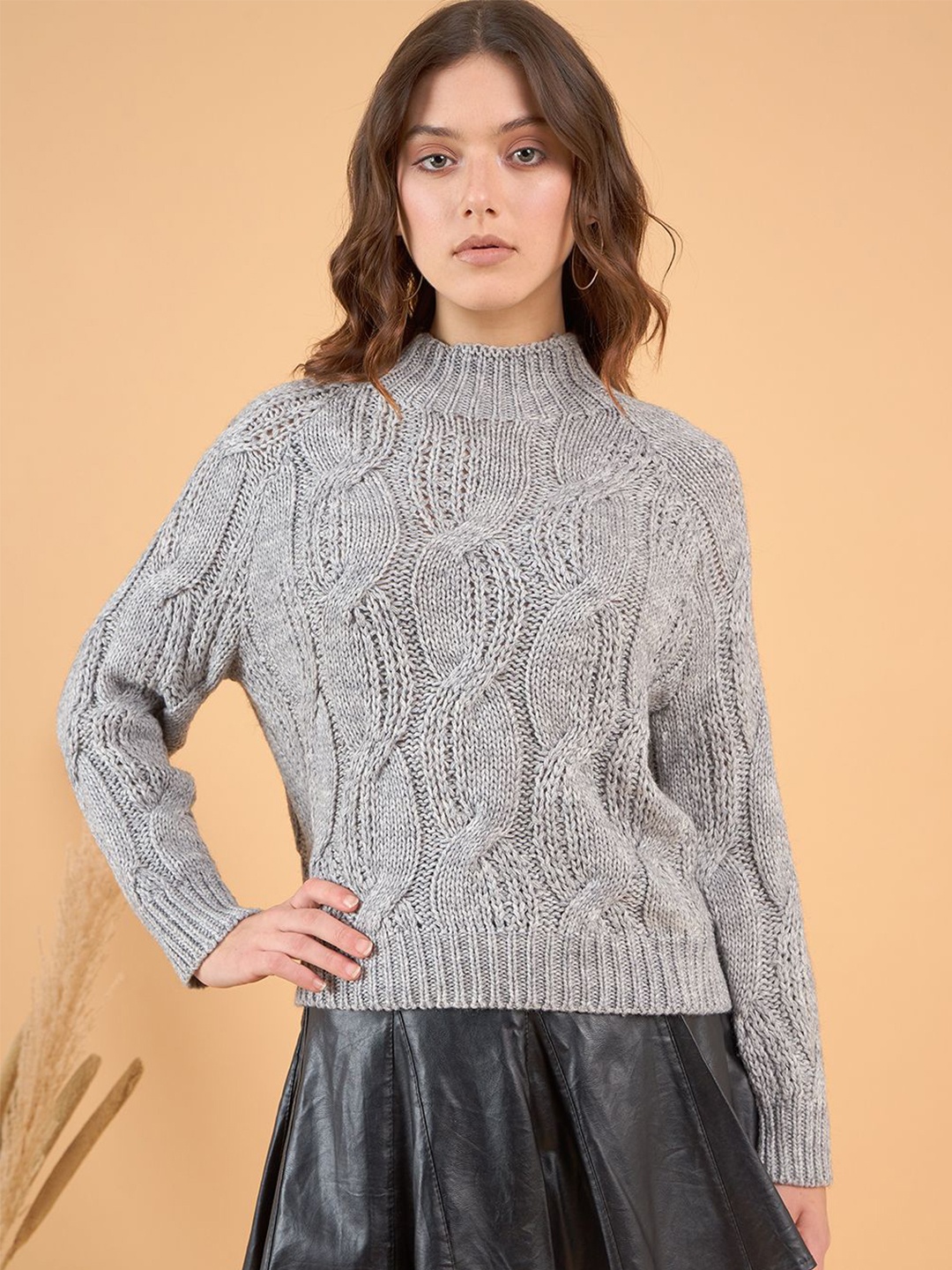 

STYLE BLUSH Women Winter Turtle Neck Cable Knit Pullover Sweater, Grey