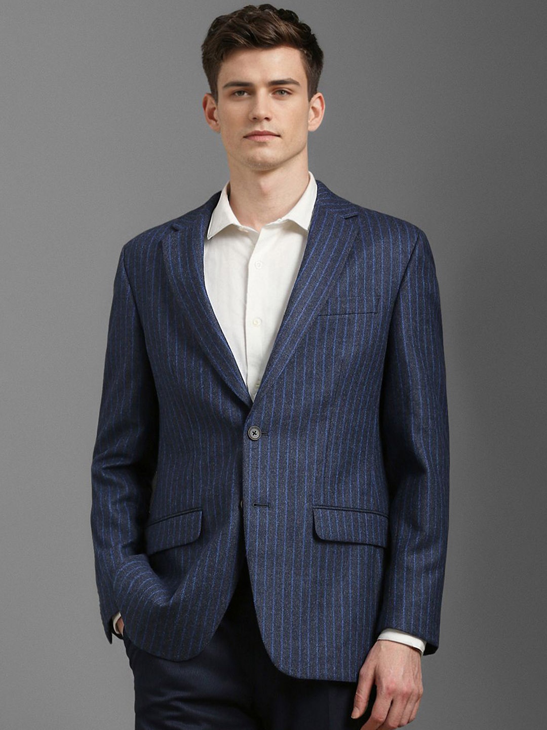 

Louis Philippe Striped Single-Breasted Blazer, Navy blue