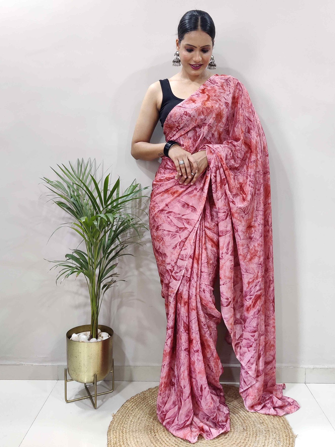 

HERE&NOW Tie and Dye Ready to Wear Saree, Maroon