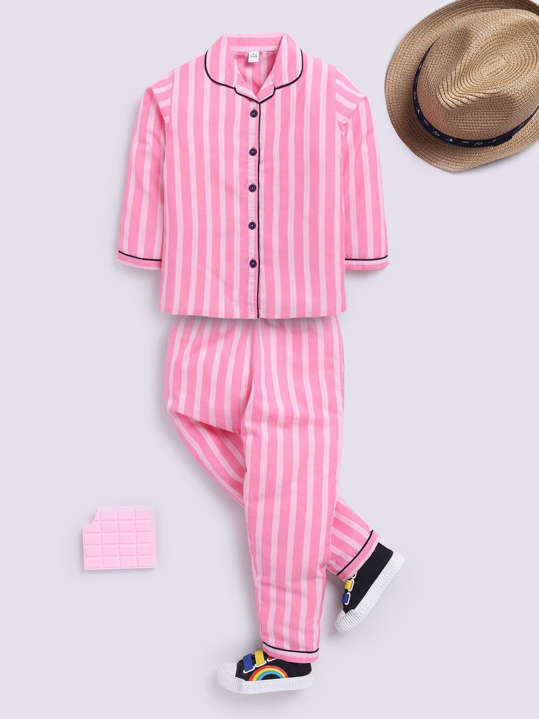 

Clt.s Unisex Kids Striped Night suit, Pink