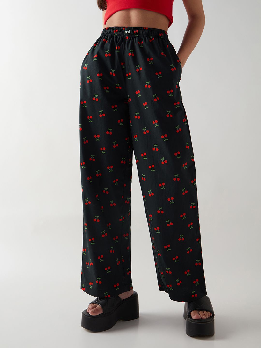 

Bewakoof Women Printed Wide Leg Pyjamas, Black