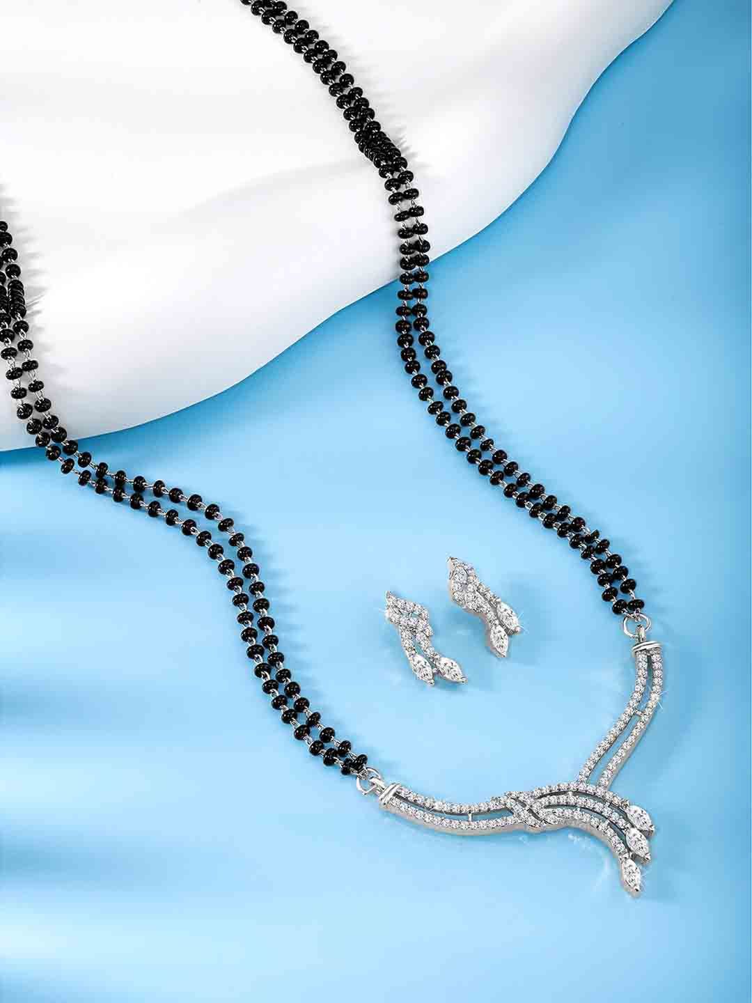 

Peora Silver-Plated CZ Studded Mangalsutra & Earrings Set