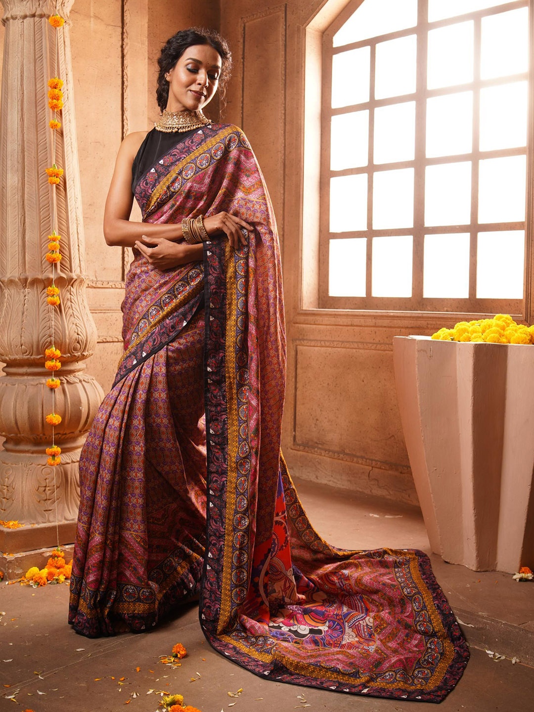 

House of Deepthi Ethnic Motifs Printed Saree With Blouse Piece, Purple