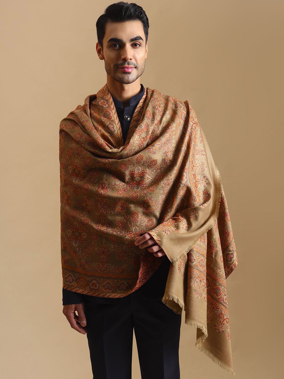 

Zamour Men Ethnic Motifs Woven Design Shawl, Brown