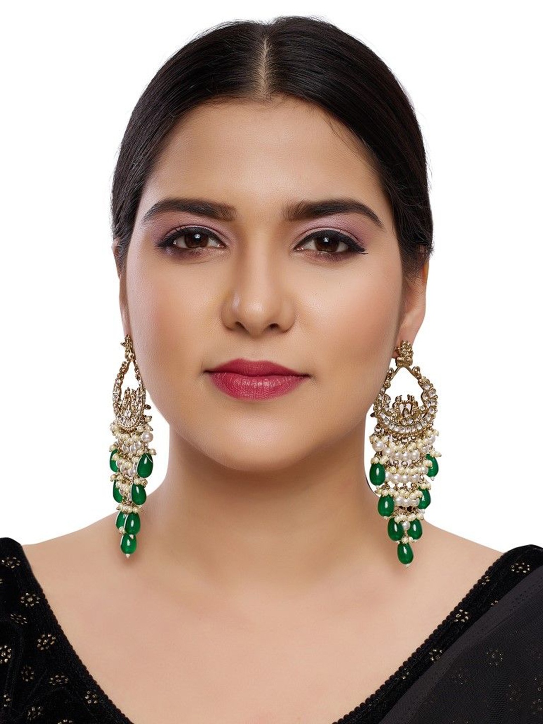 

Rukma Gold-Plated Kundan Studded & Beaded Earrings