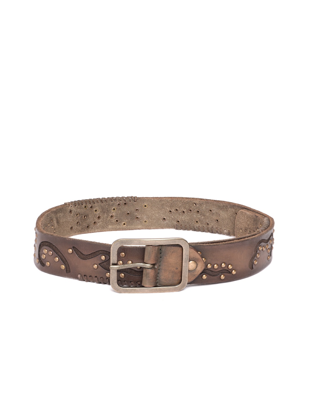 

ART N VINTAGE Men Embellished Leather Belt, Brown