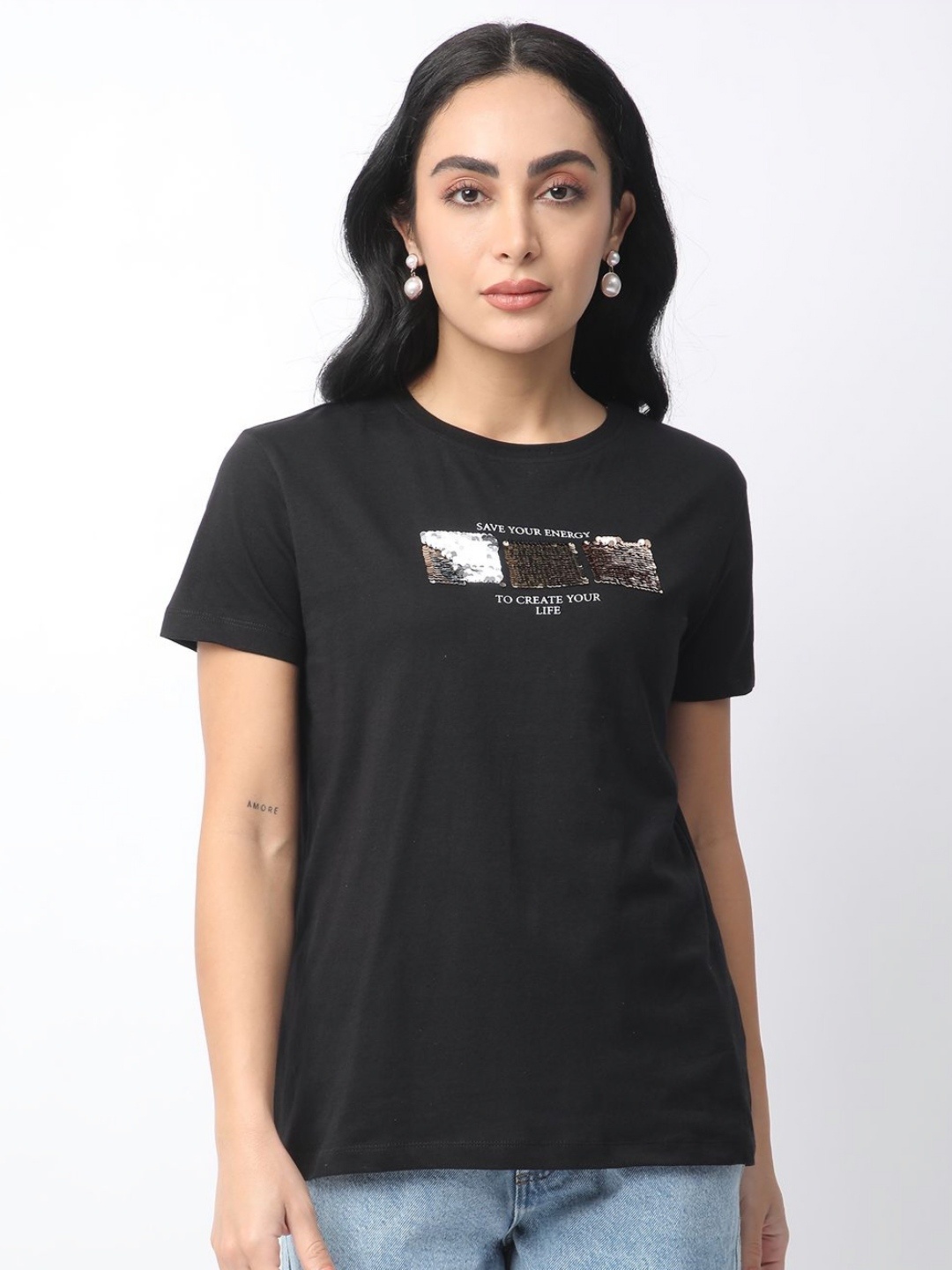 

R&B Women Typography T-shirt, Black