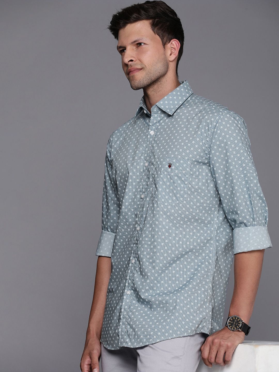 

Louis Philippe Sport Slim Fit Floral Printed Pure Cotton Casual Shirt, Blue