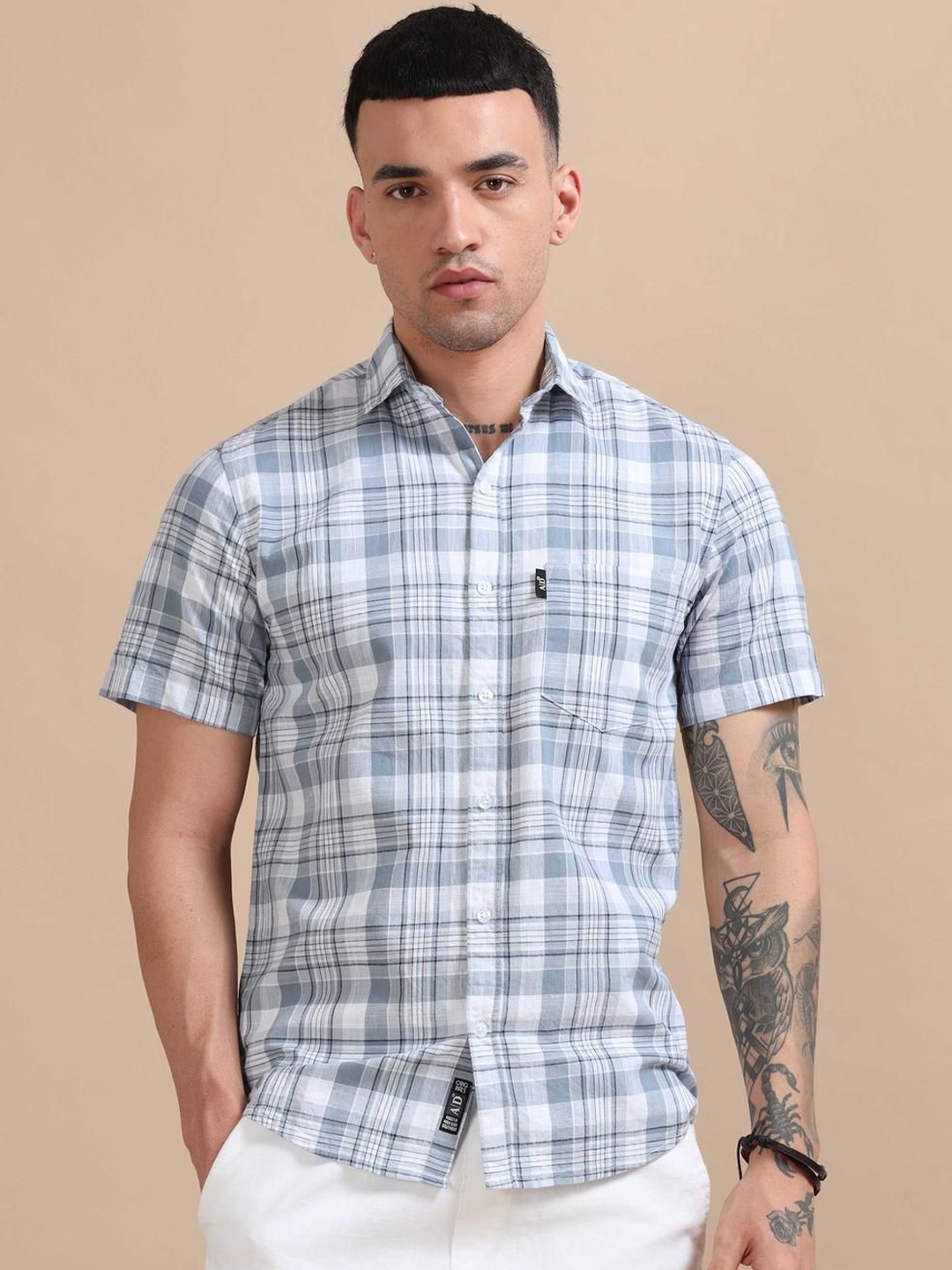 

HOUSE OF MAHNOTS Men Classic Opaque Checked Casual Shirt, Grey
