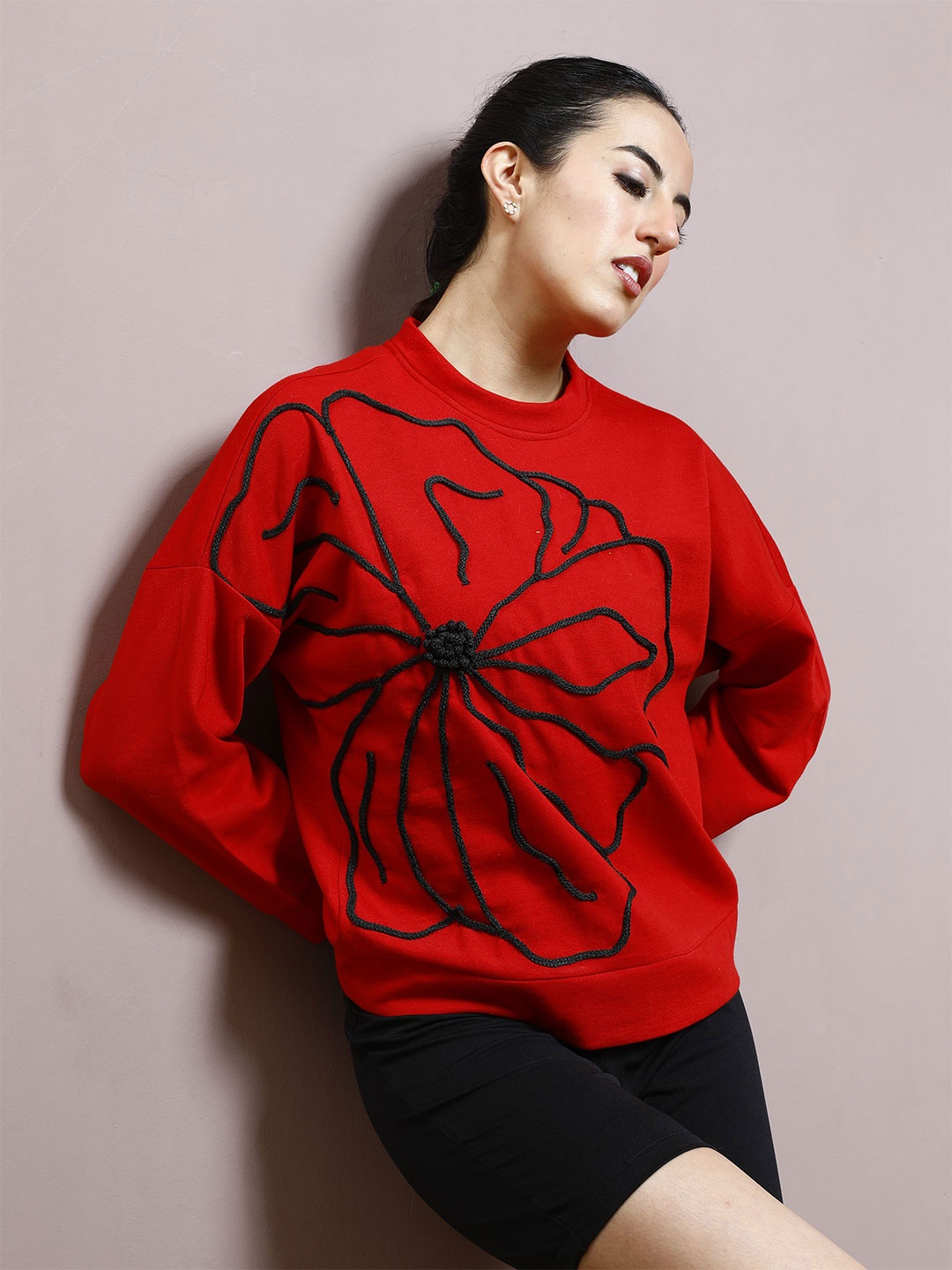 

Athena Women Embroidered Pullover Sweatshirt, Red