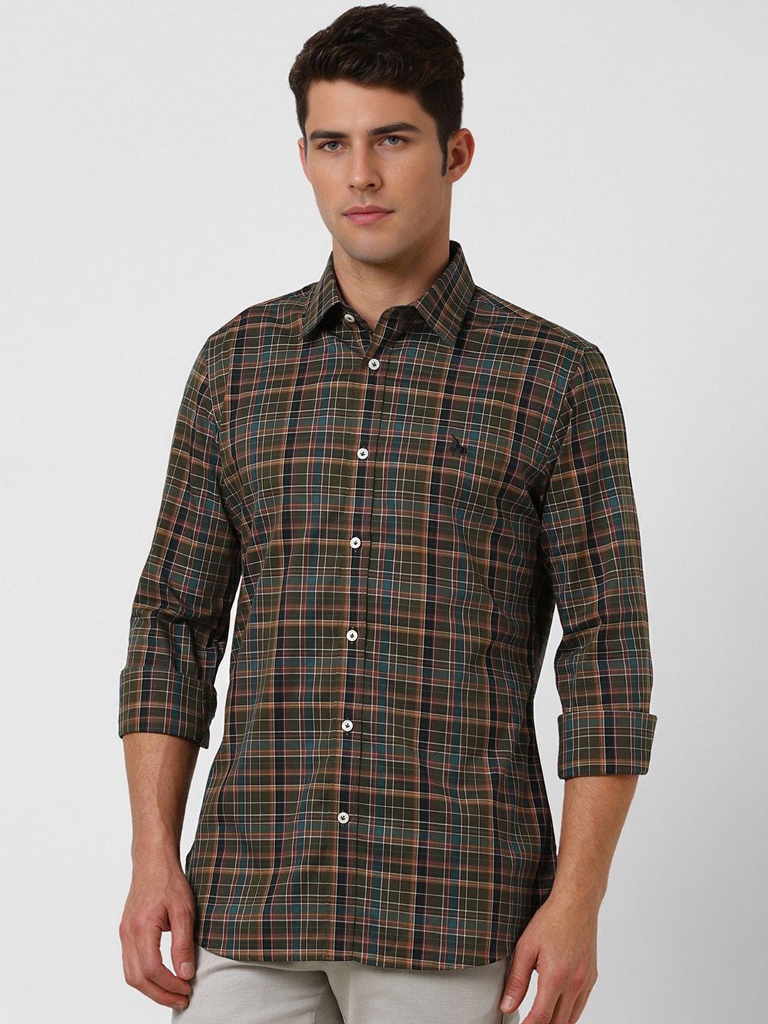 

Van Heusen Sport Men Slim Fit Opaque Checked Casual Shirt, Olive
