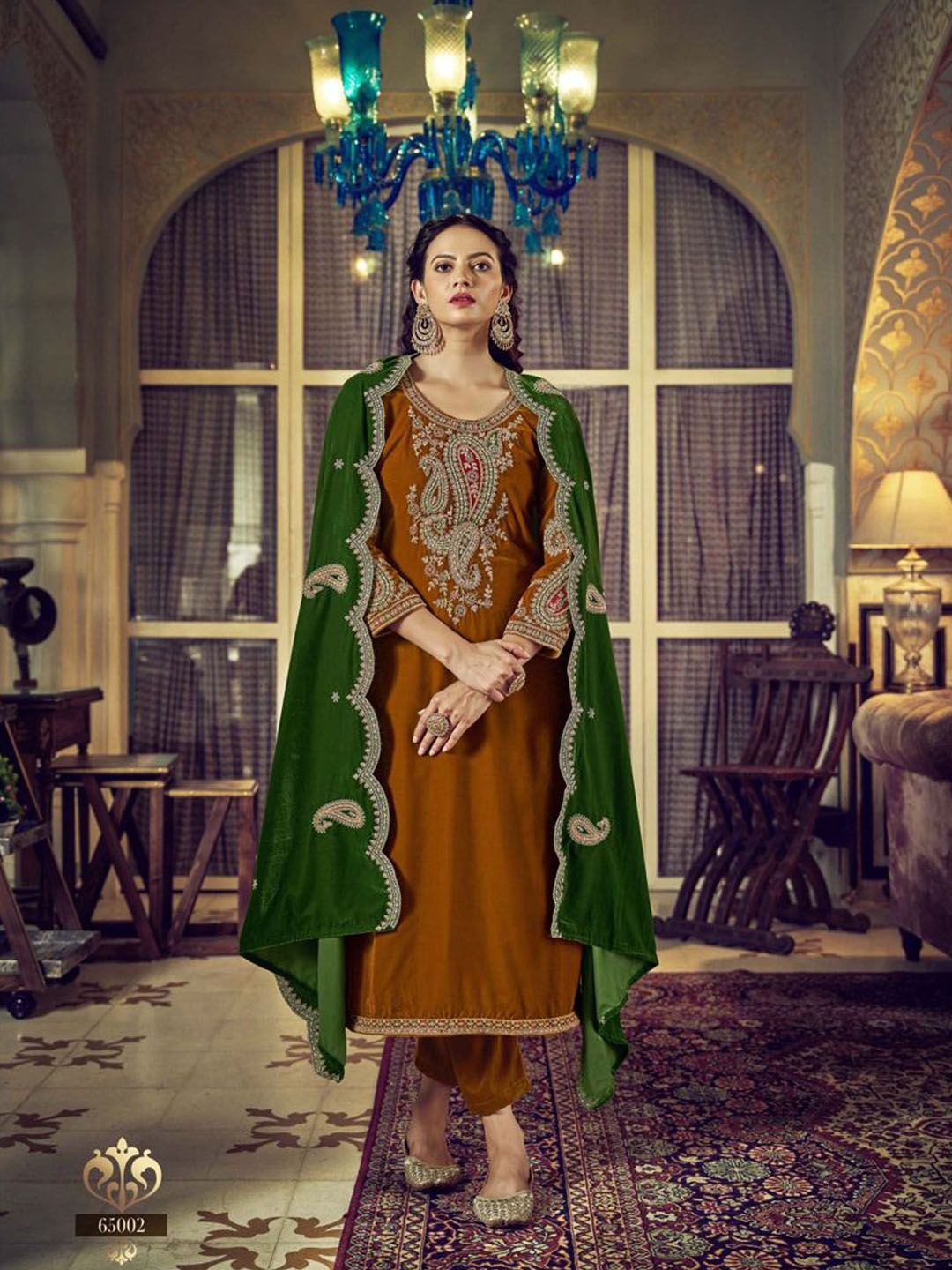 

Clora Creation Embroidered Velvet Unstitched Dress Material, Mustard