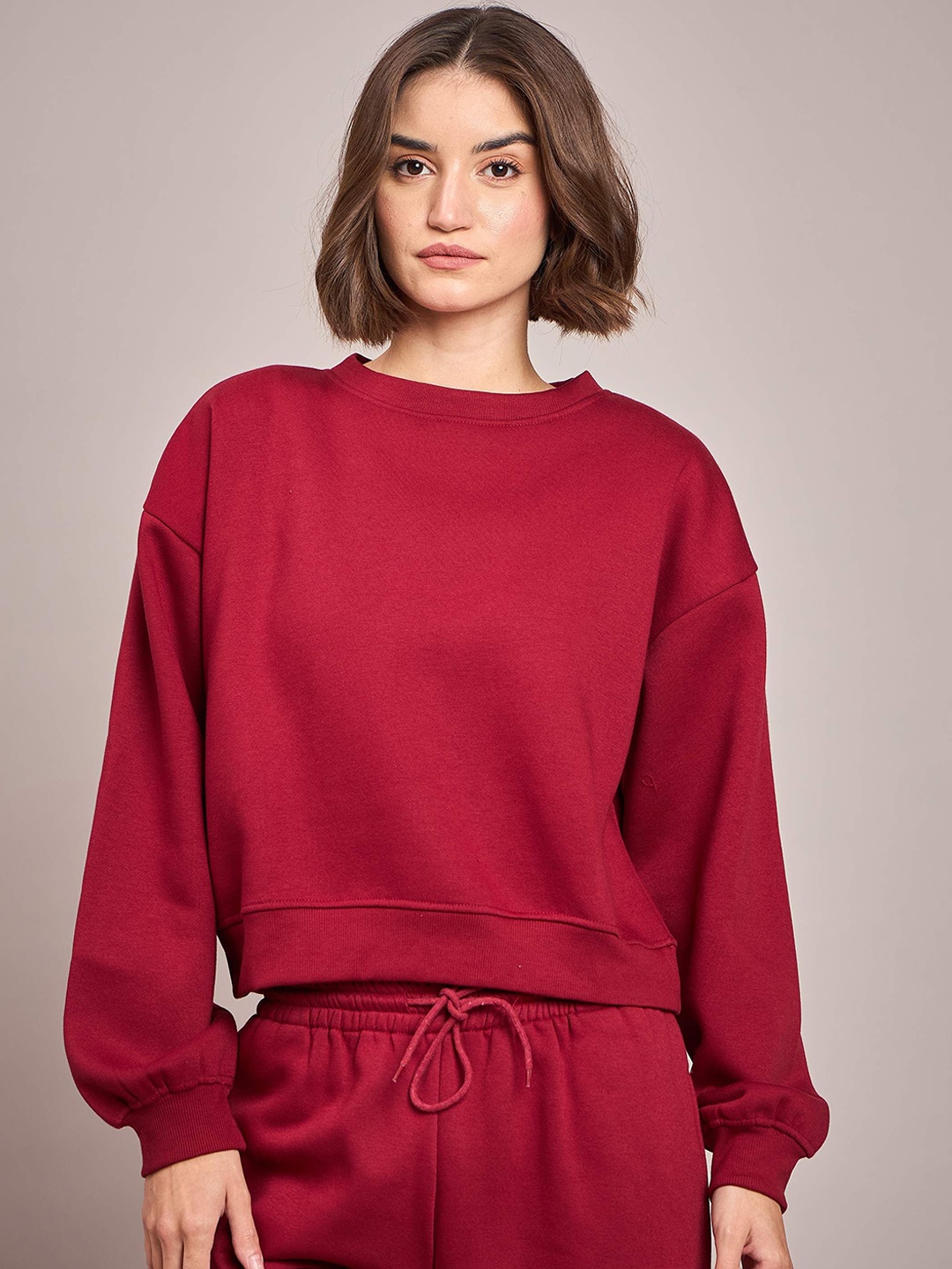 

SASSAFRAS Round Neck Sweatshirt With Trousers Co-Ords, Maroon