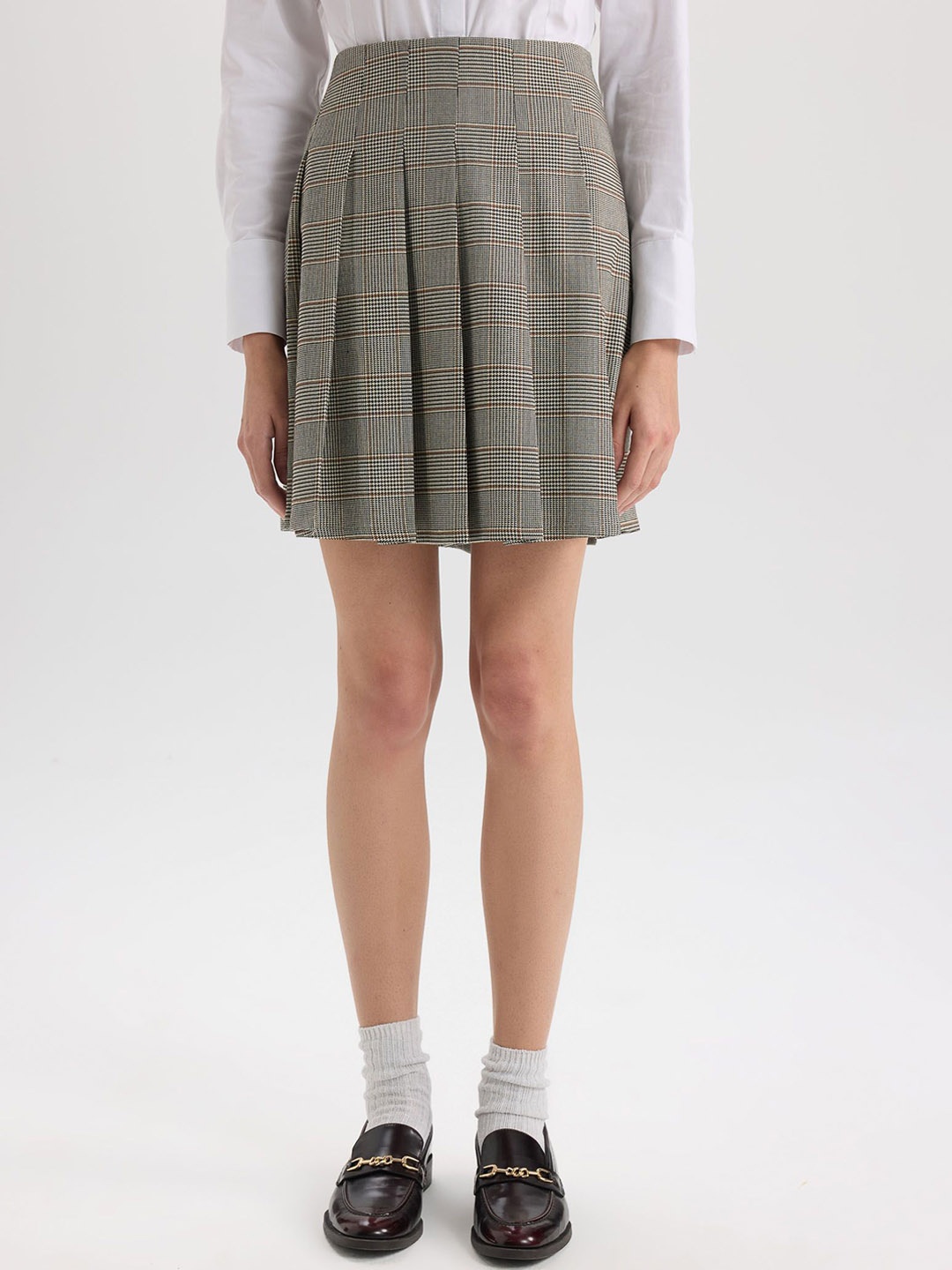 

DeFacto Checked A-Line Mini Skirt, Grey