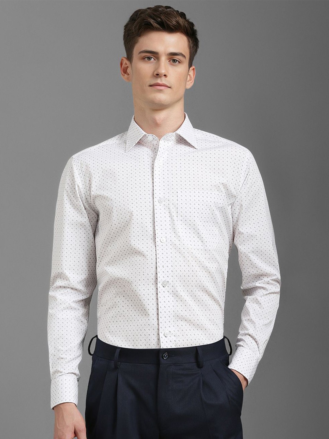 

Louis Philippe Men Classic Opaque Printed Formal Shirt, White