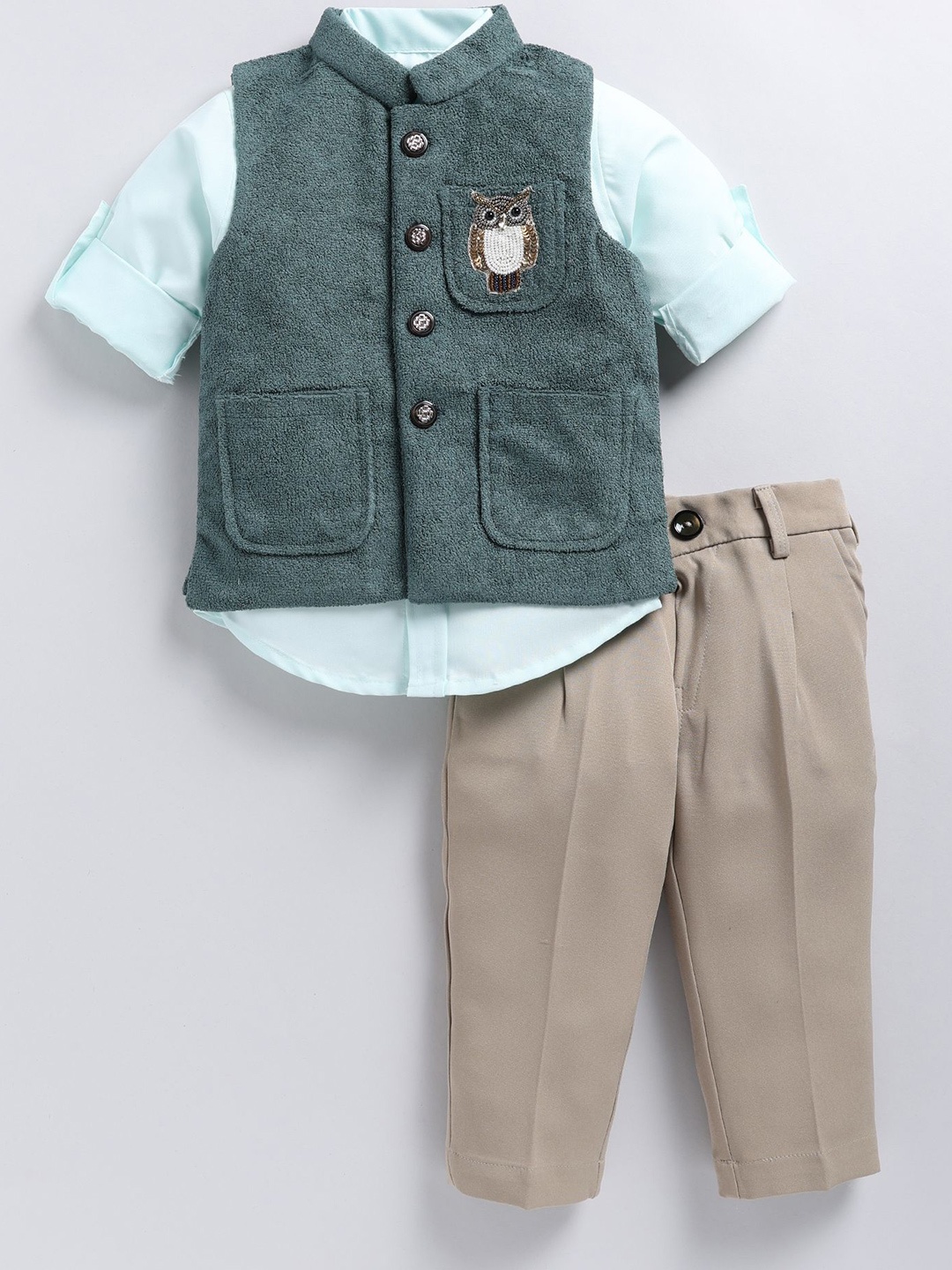 

LITTLE COLLARS Boys Shirt with Trousers, Green