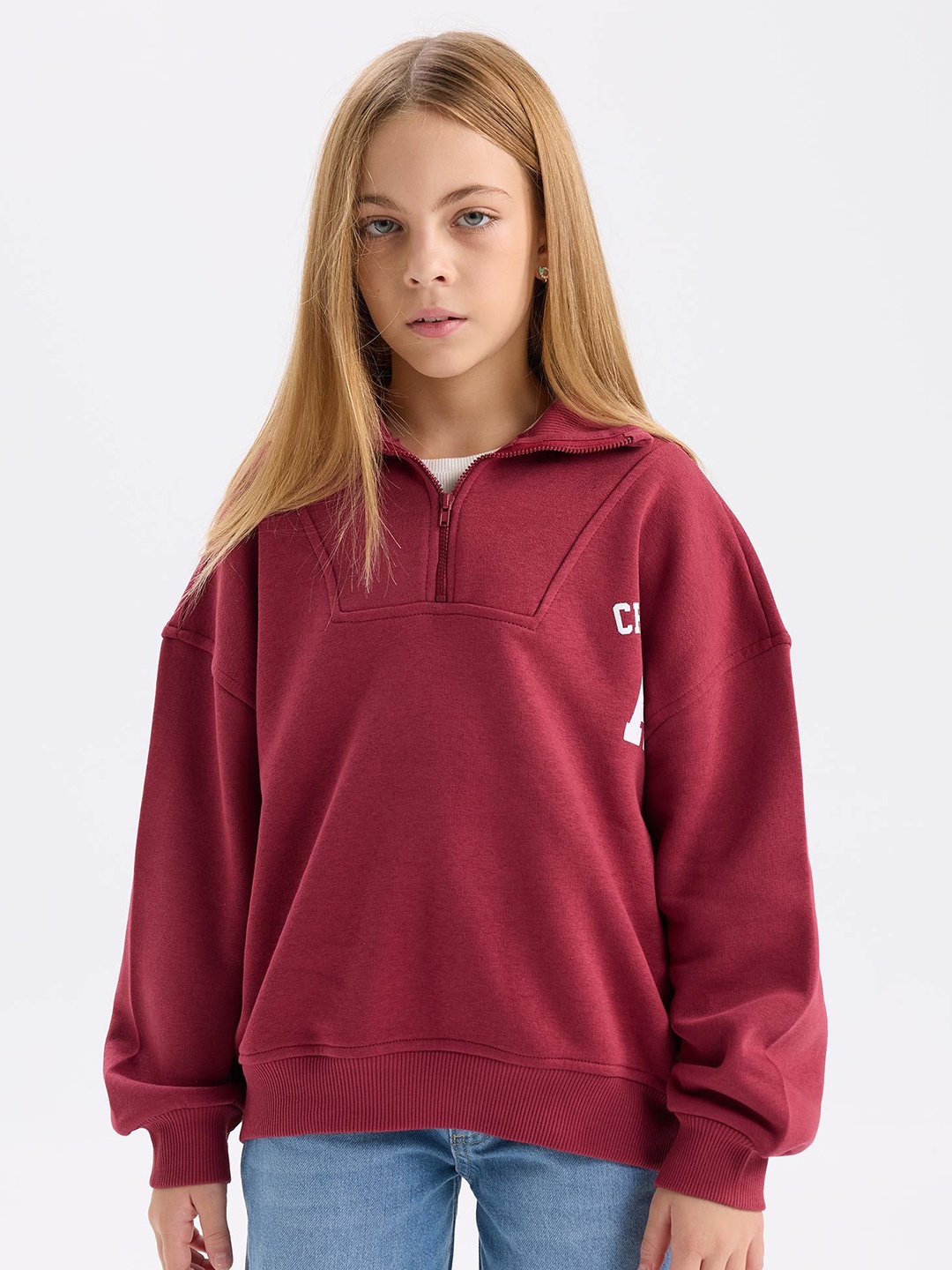 

DeFacto Girls Typography Printed Pullover, Maroon