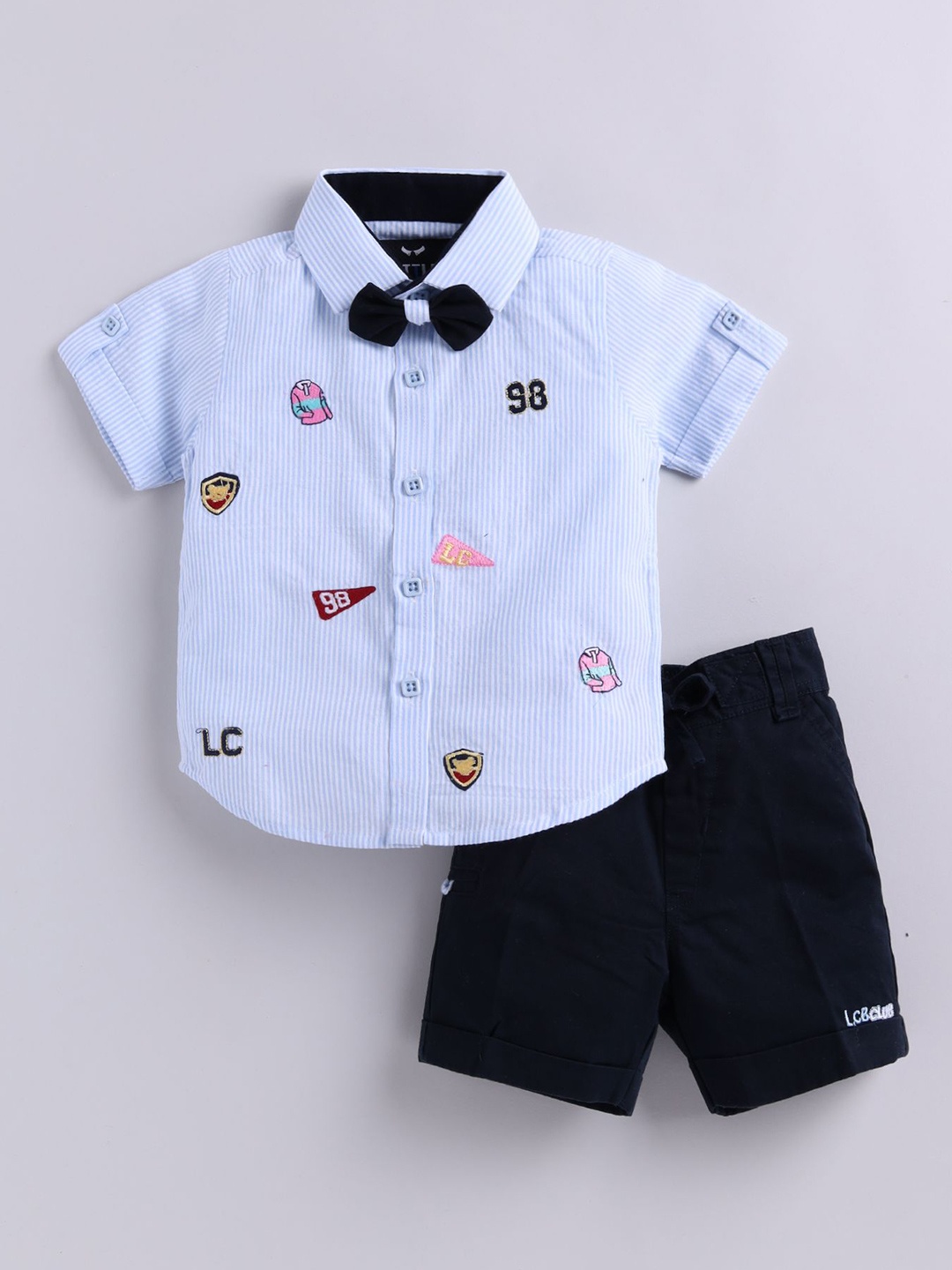 

LITTLE COLLARS Boys Printed Shirt with Shorts, Blue