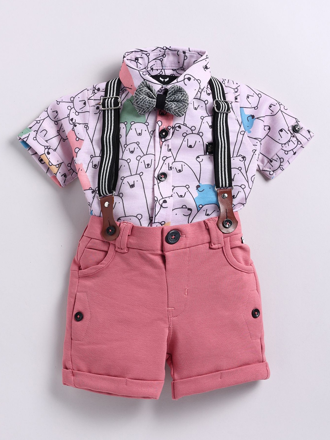 

LITTLE COLLARS Boys Printed Shirt with Shorts, Pink