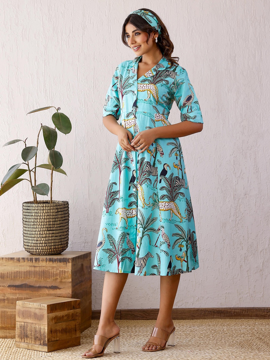 

FLAVIA CREATION Women Floral Printed A-Line Dress, Blue