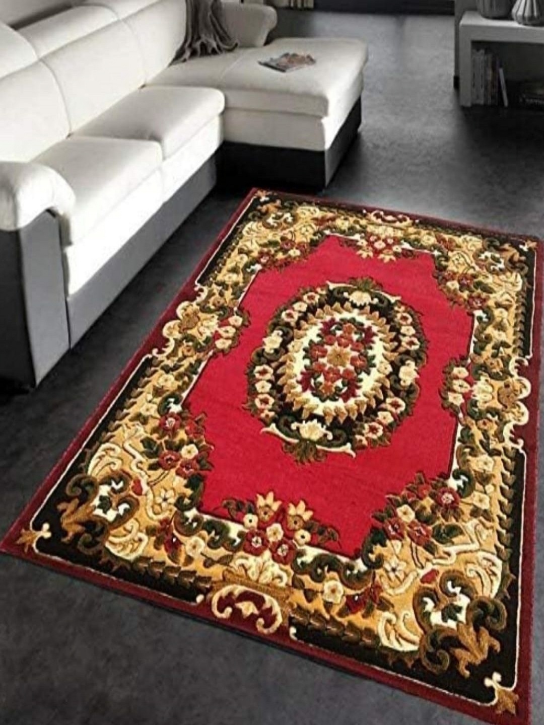 

Samjeeda Handloom carpets Black Geometric Anti-Skid Polyester Carpet