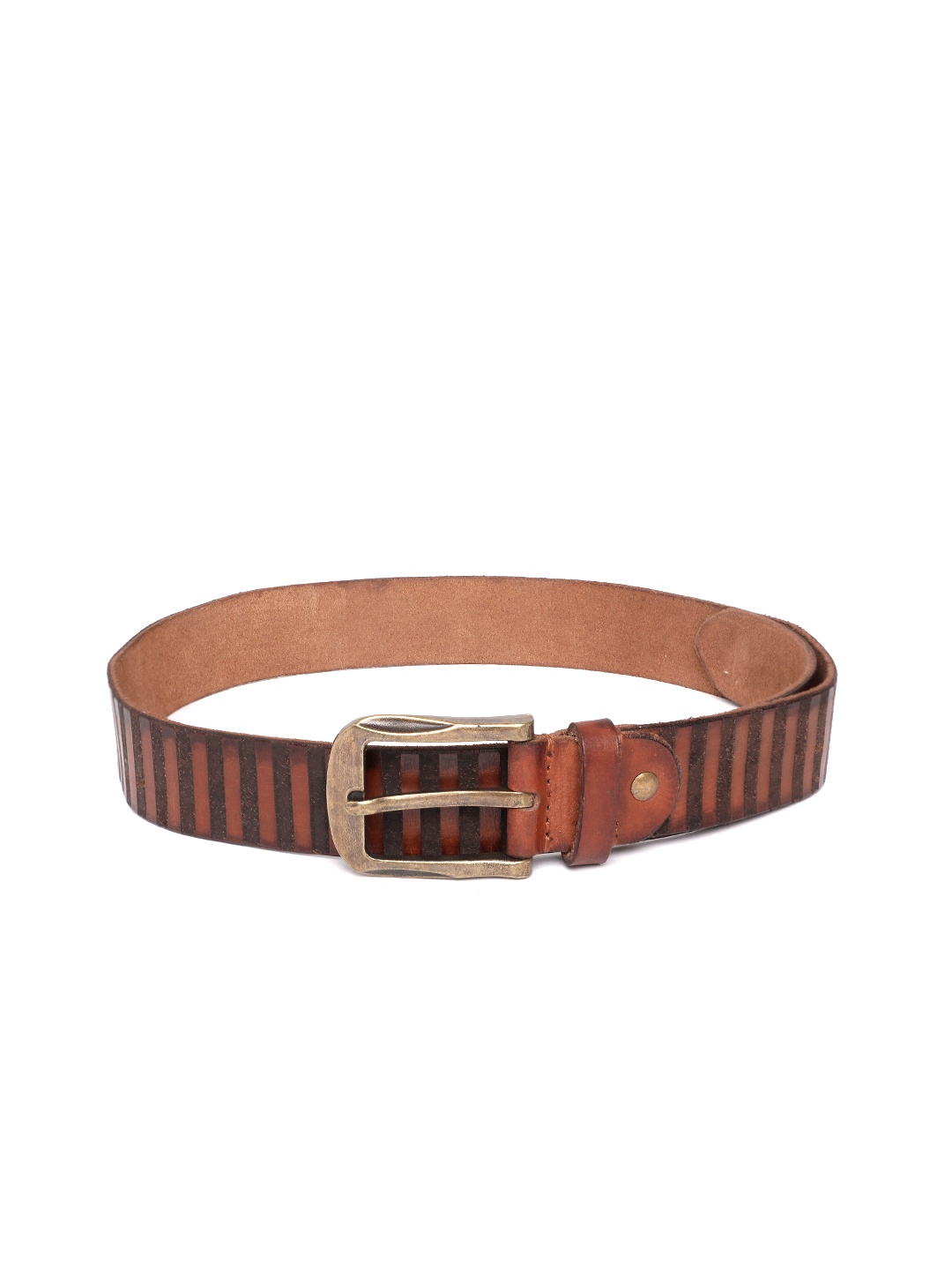 

ART N VINTAGE Men Striped Leather Belt, Brown
