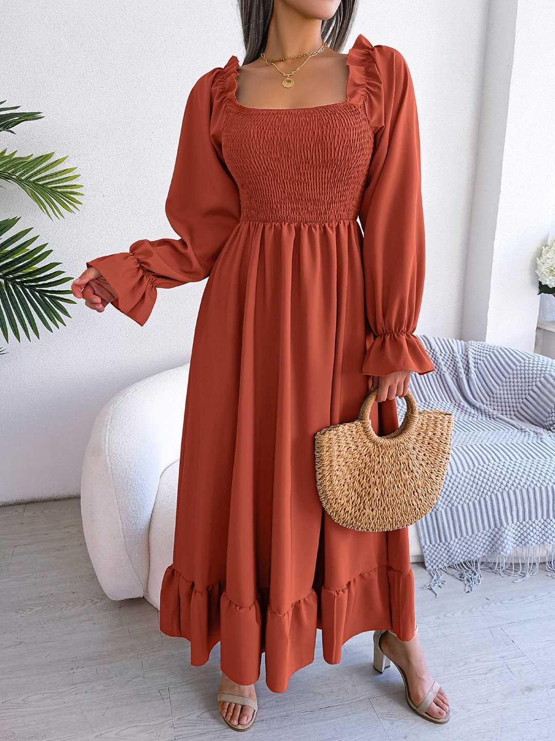 

all about you Puff Sleeve Maxi Dress, Orange
