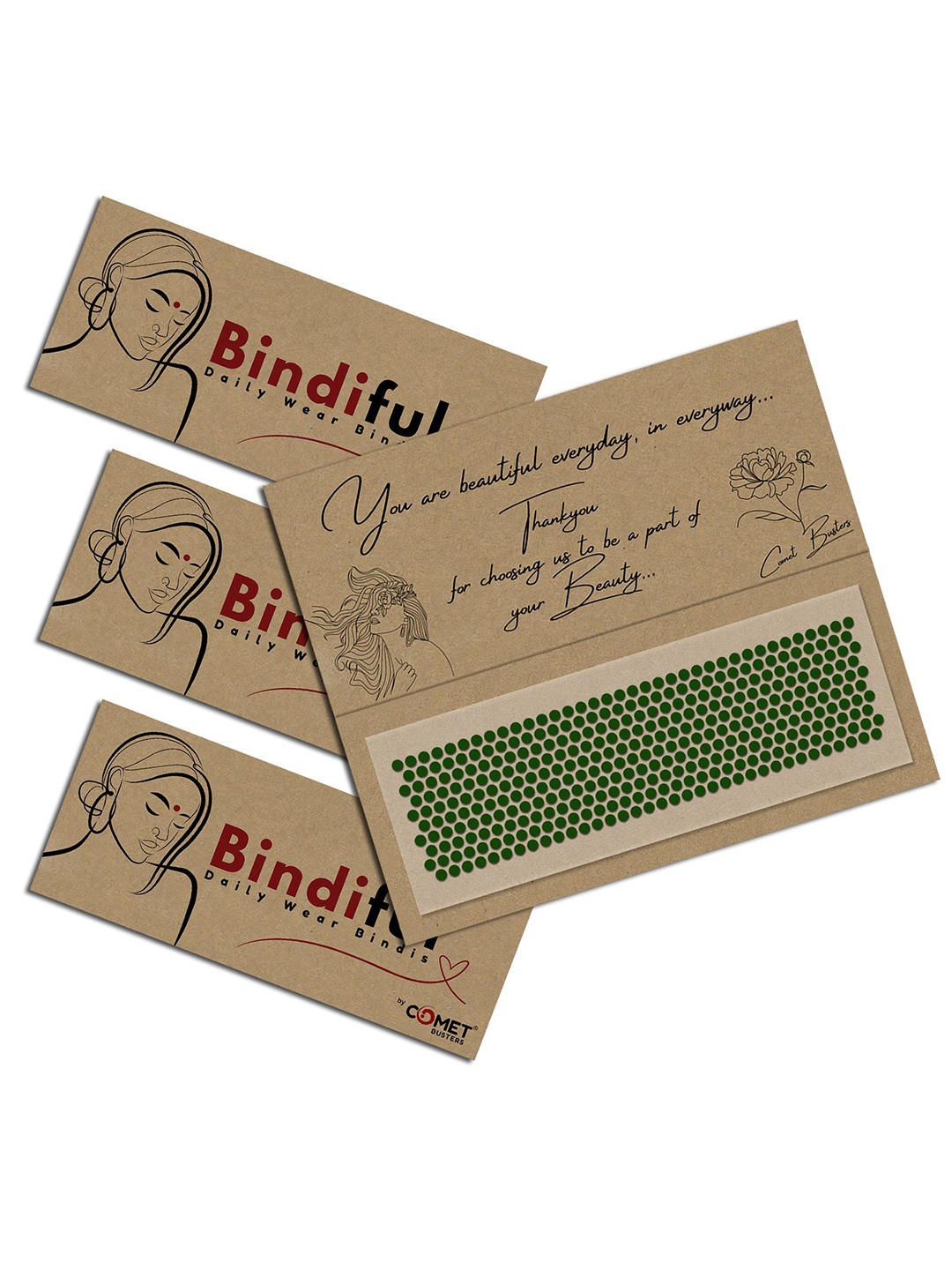 

Comet Busters Bindiful Set Of 3 Traditional Bindis - Dark Green