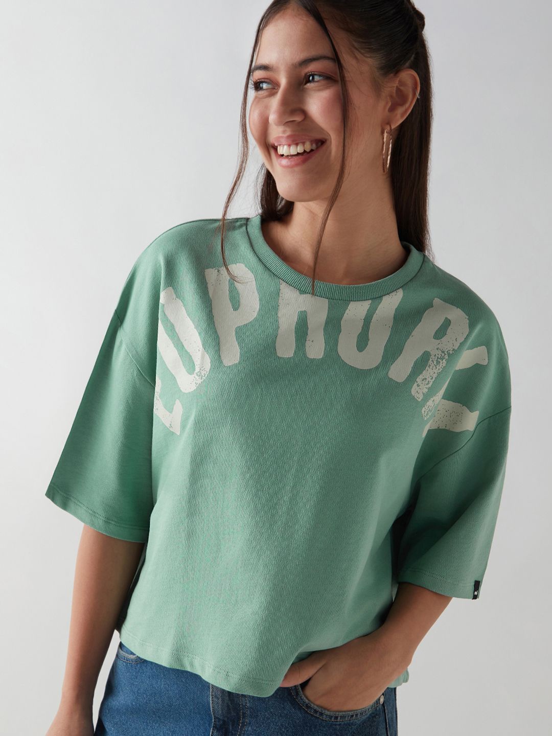 

Bewakoof Women Printed Crop Top, Green