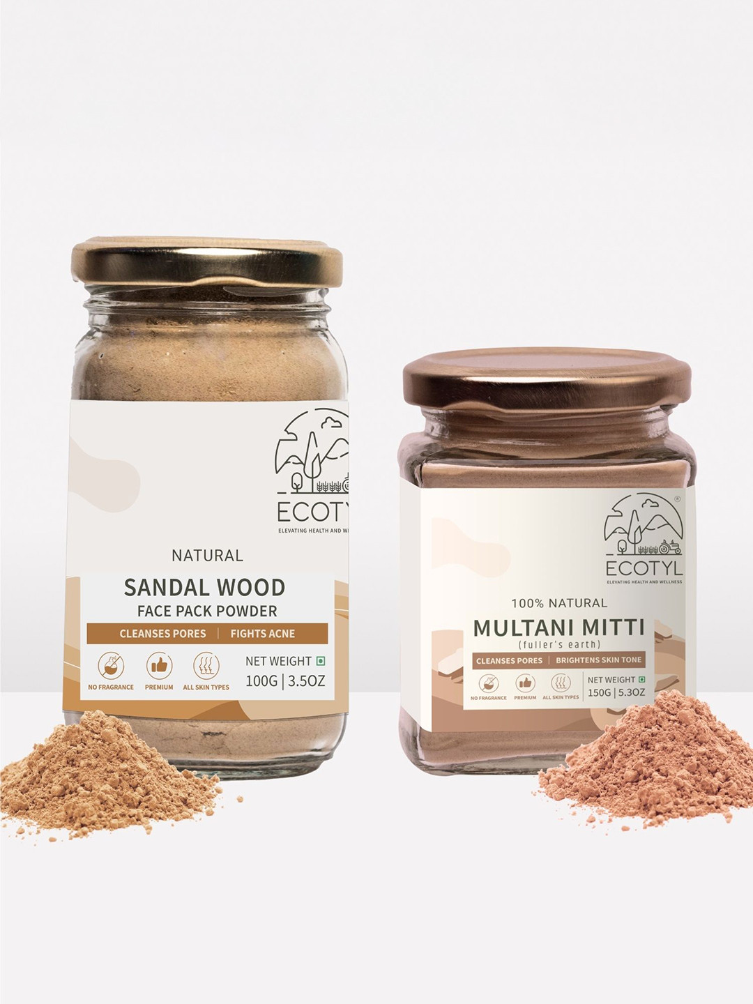 

Ecotyl Sandalwood Powder - 100 g & Multani Mitti Skin Brightening Combo - 150 g, Orange