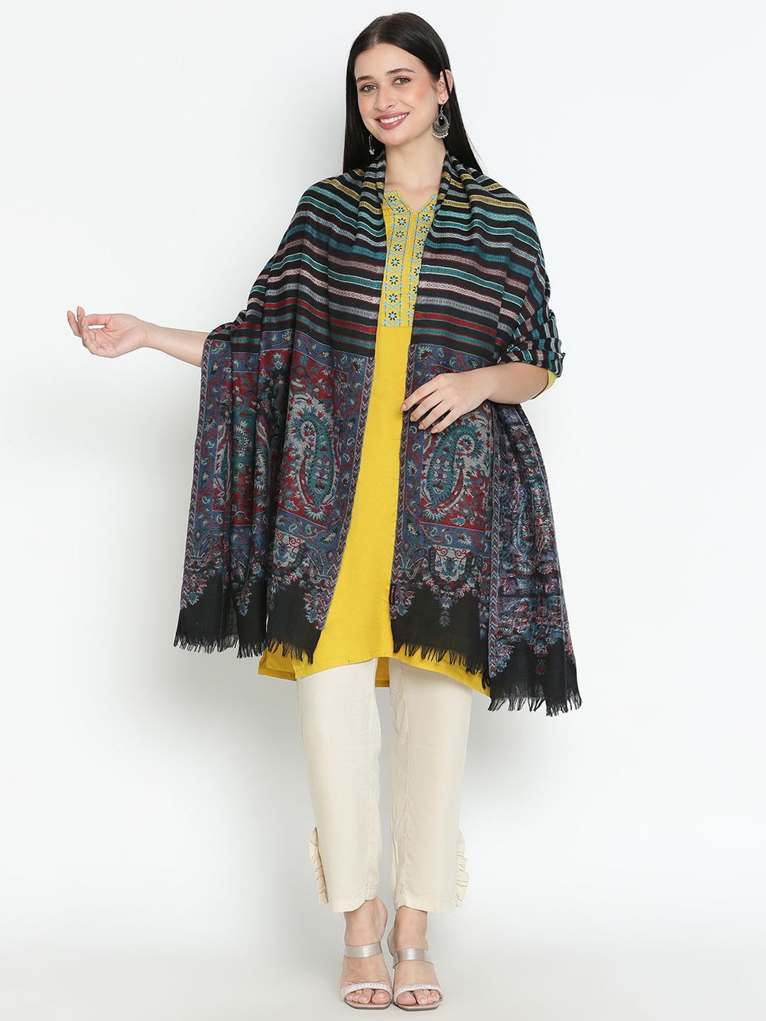 

Tiara Women Ethnic Motifs Woven Design Shawl, Black