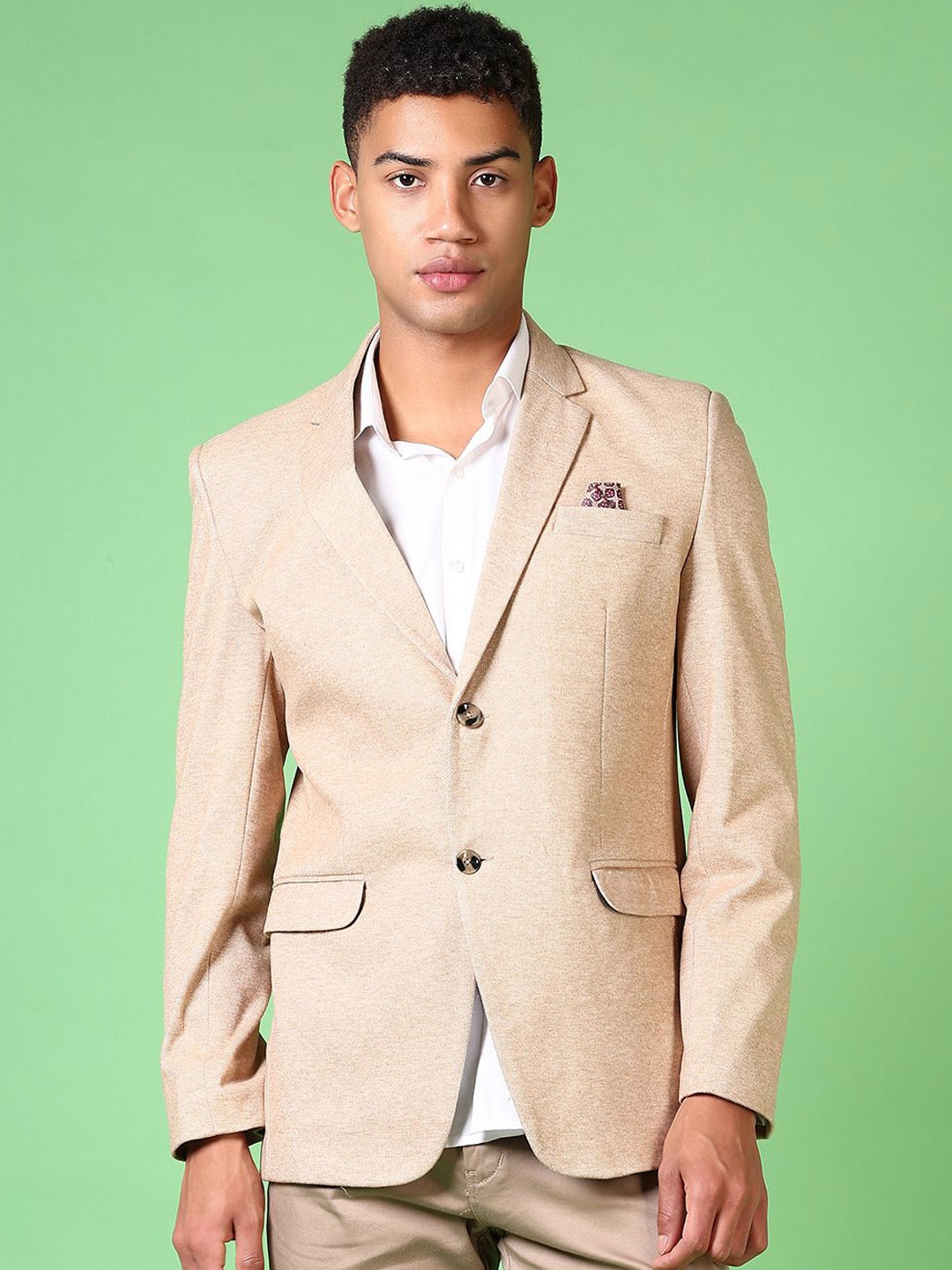 

V-Mart Slim-Fit Single Breasted Blazer, Beige