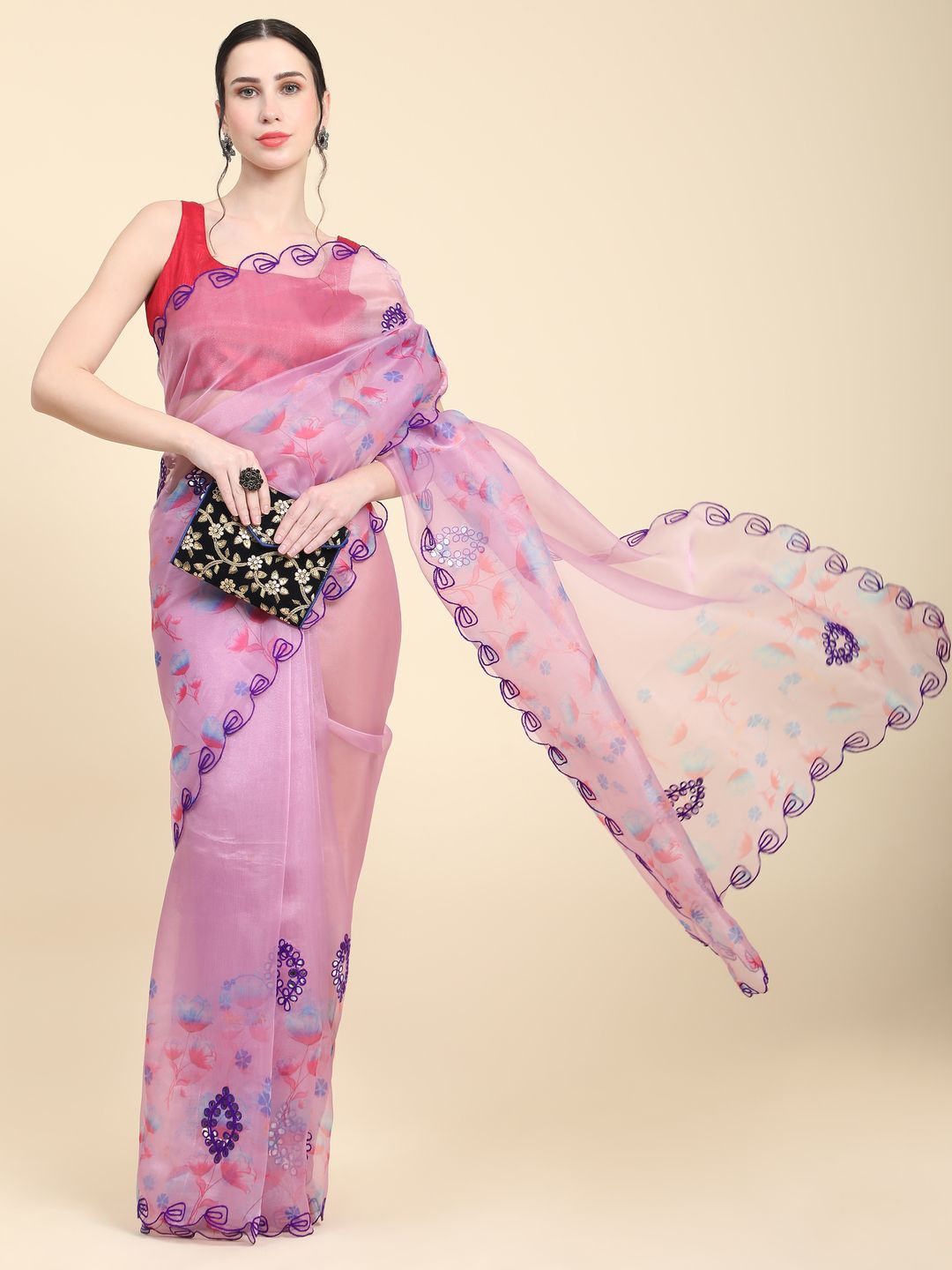 

Anouk Ethnic Motifs Embroidered Organza Saree, Lavender