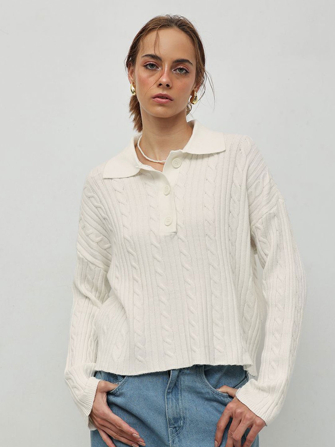 

STREET 9 Women Cable Knit Pullover, Cream