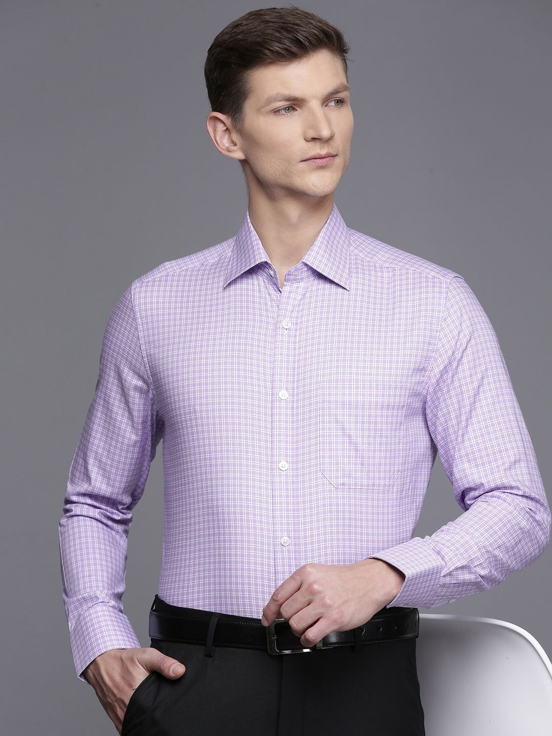 

Louis Philippe Pure Cotton Classic Opaque Checked Formal Shirt, Purple