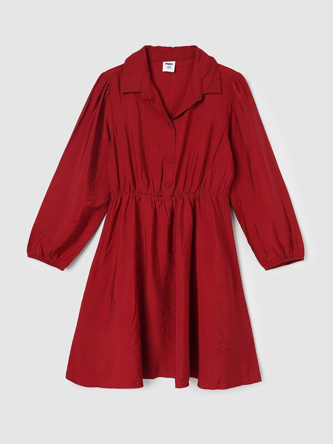 

max Girls Shirt Collar Cuffed Sleeves Shirt Dress, Maroon